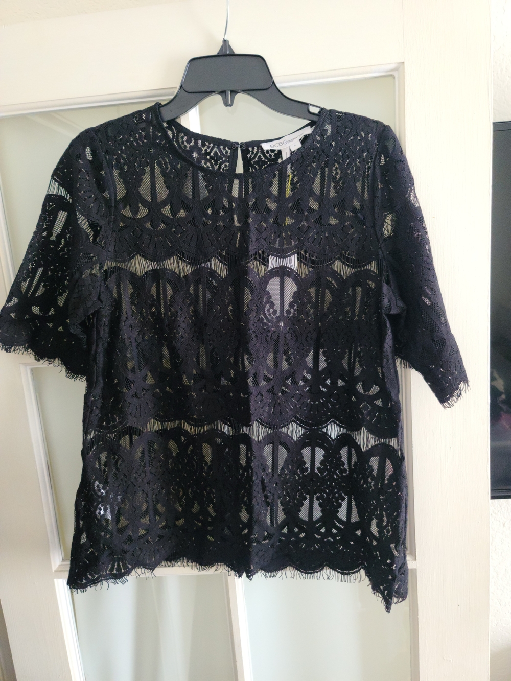 BCBGeneration Black Lace Short Sleeve Blouse